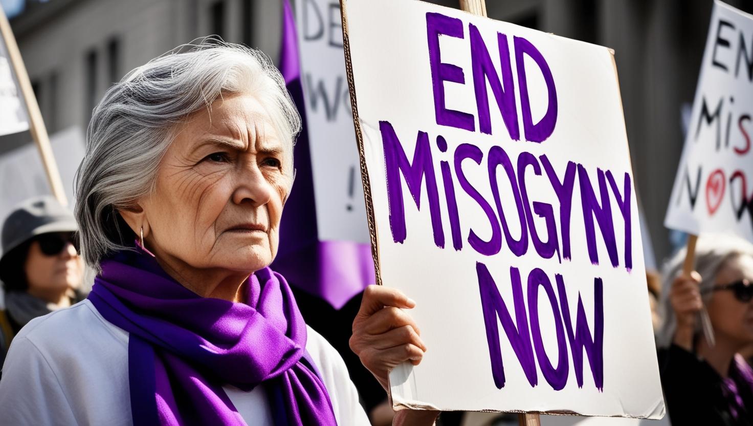 an elderly female demonstrating against misogyny (1)