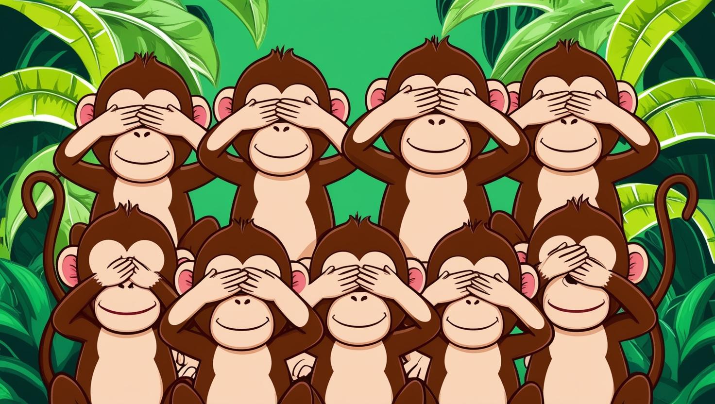 monkeys with hands over eyes and mouths