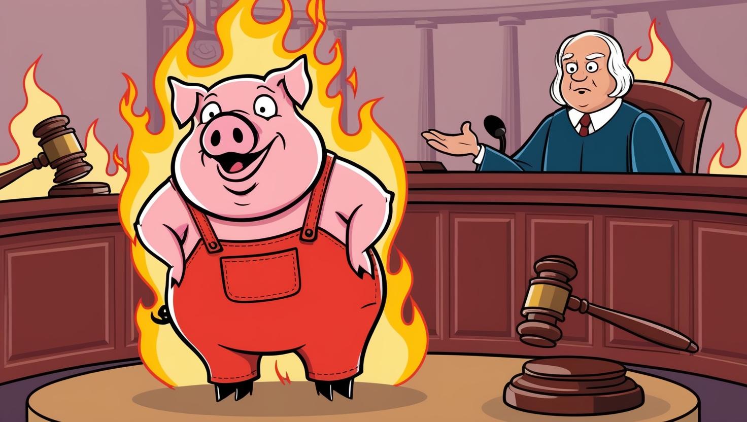 pig with pants on fire accused of misogyny
