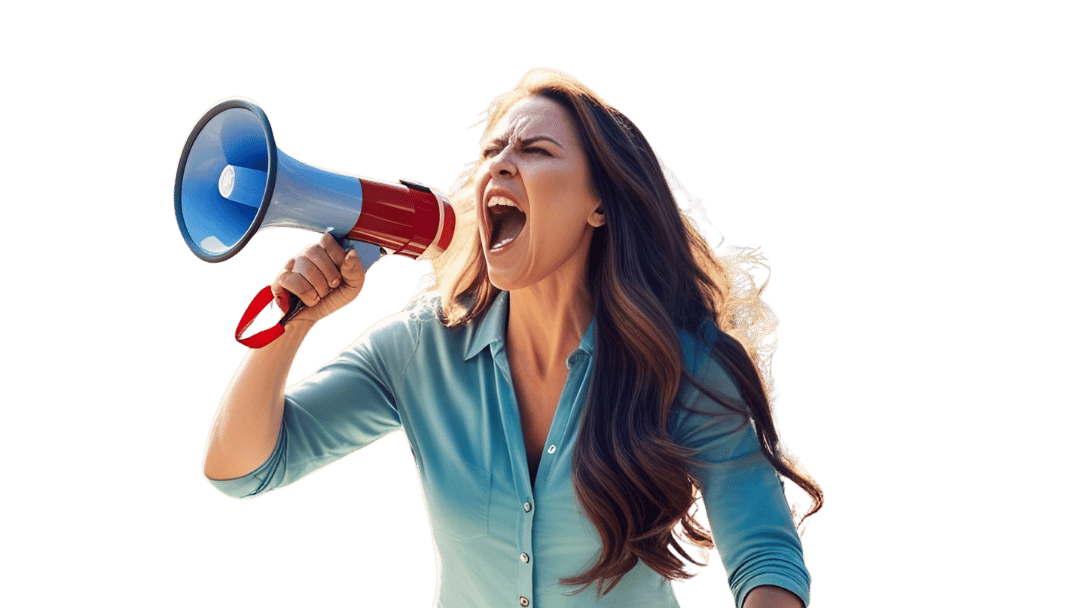 Woman shouting with megaphone