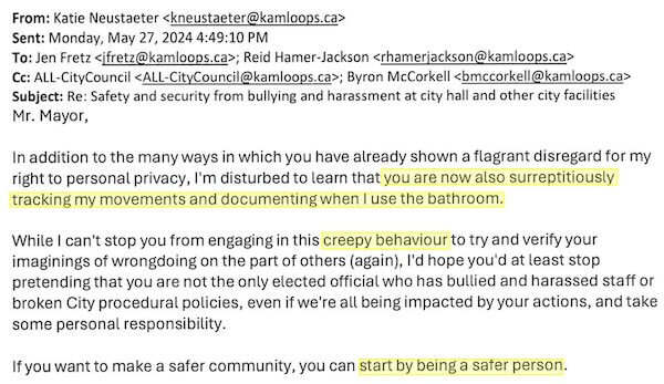 Neustaeter's first reply to Mayor