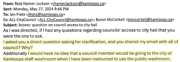 Mayor asks Fretz why she shared his email