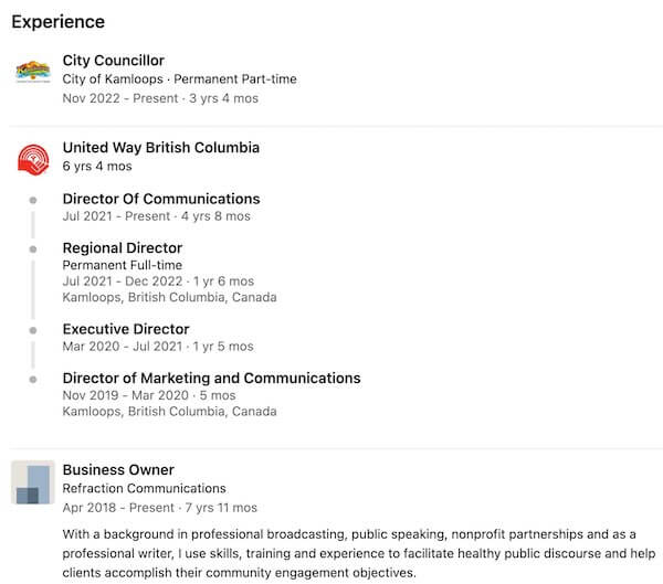 Neustaeter's LinkedIn experience