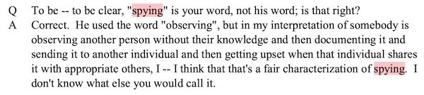 Neustaeter agrees spying is her word
