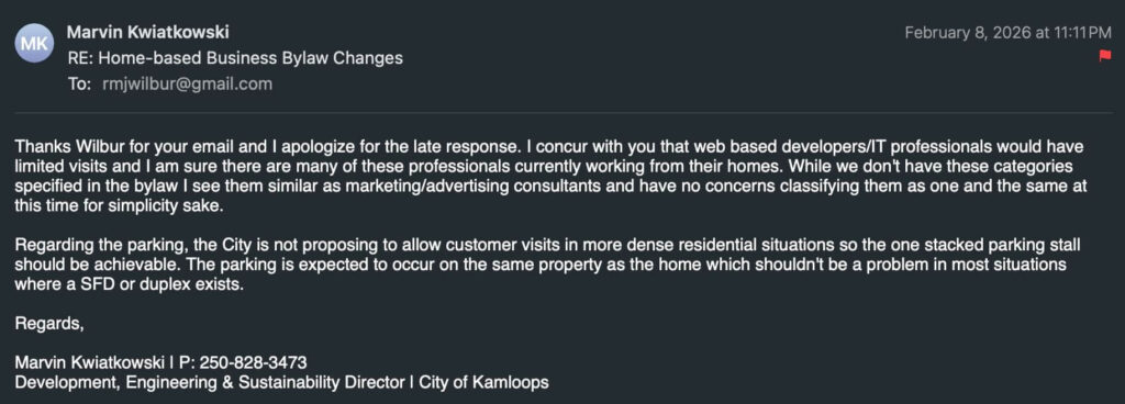 Email from City staff