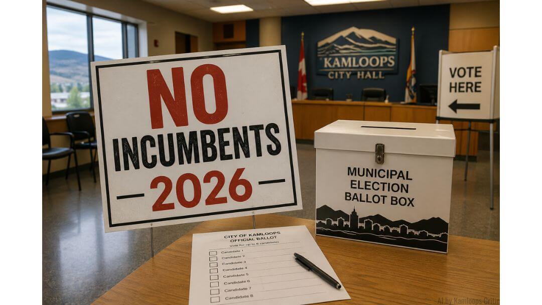 No Incumbents 2026 sign next to municipal ballot box