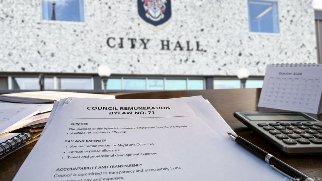 Kamloops City Hall and representative image of Council Remuneration Bylaw No. 71 document