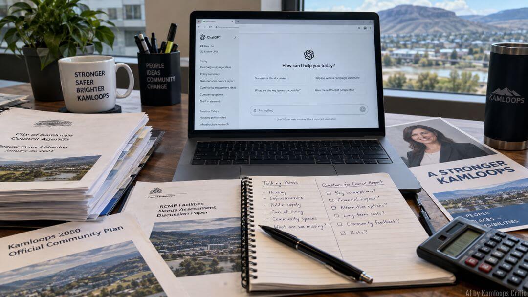 AI being used alongside municipal documents in a Kamloops setting