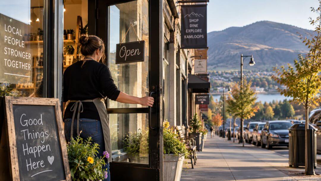 chance-recognize-another-kamloops-business-person Kamloops business owner opening a local storefront at the start of the day.